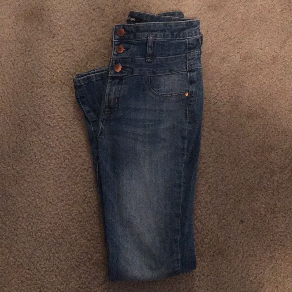 High waisted, light wash skinny jeans!